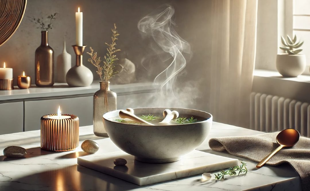 Prepara el caldo de huesos en tu casa por tan solo 40 pesos con esta receta. (Foto: Creada con IA)