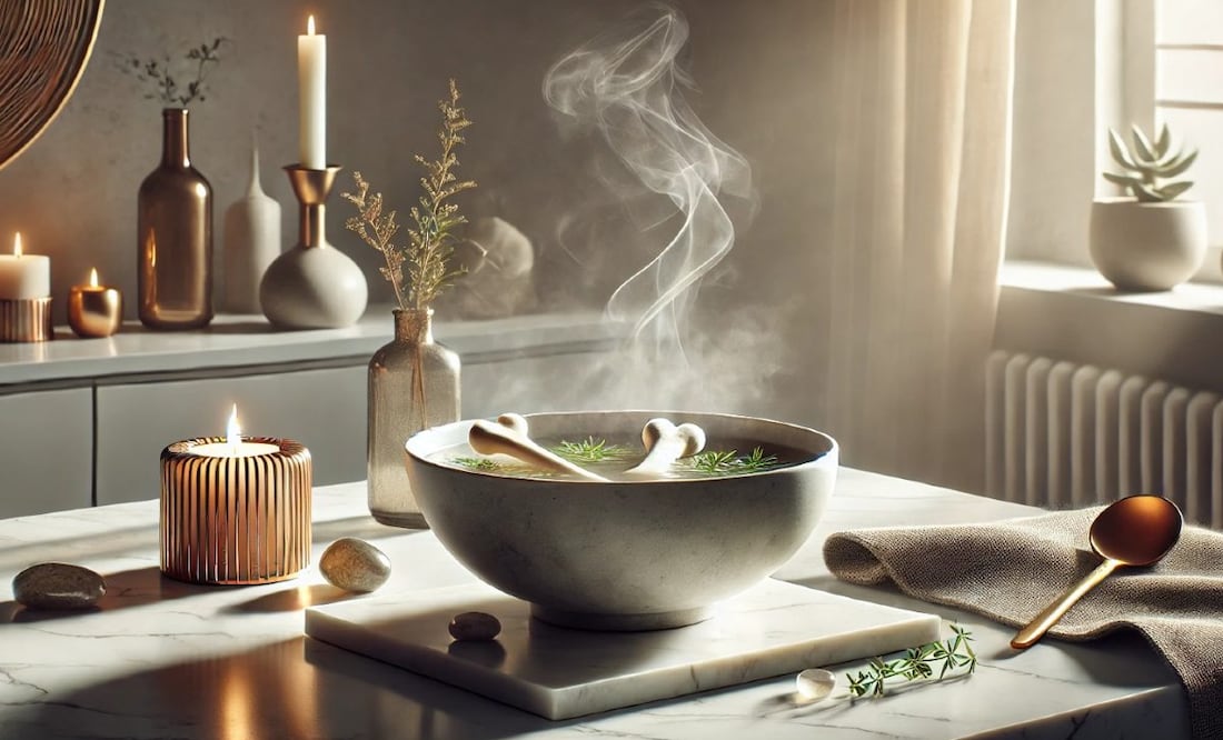 Prepara el caldo de huesos en tu casa por tan solo 40 pesos con esta receta. (Foto: Creada con IA)