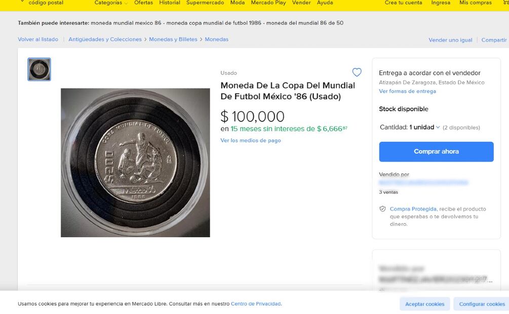 Moneda México 86. (Foto: Captura de pantalla)