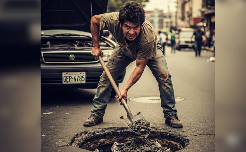 Multa por arreglar bache. (Foto: Creada con IA)