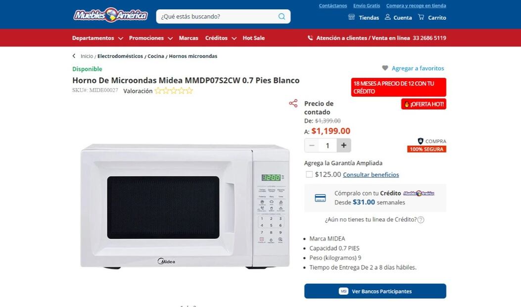 Microondas en oferta por el Hot Sale 2024. (Foto: Captura de pantalla)