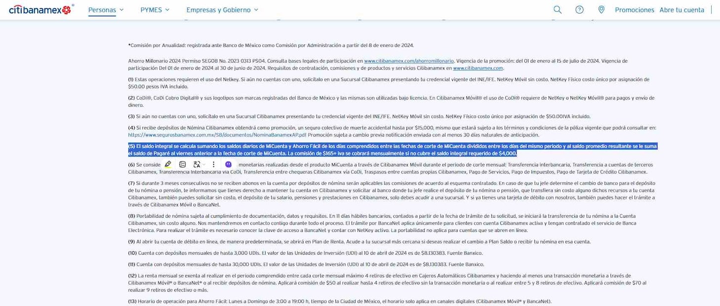 ¿Cuánto cobra Banamex por comisión en 2024? (Foto: DeDinero)