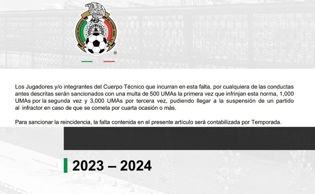 Multa por infringir el Reglamento de Sanciones de la FMF. (Foto: Captura de Pantalla)