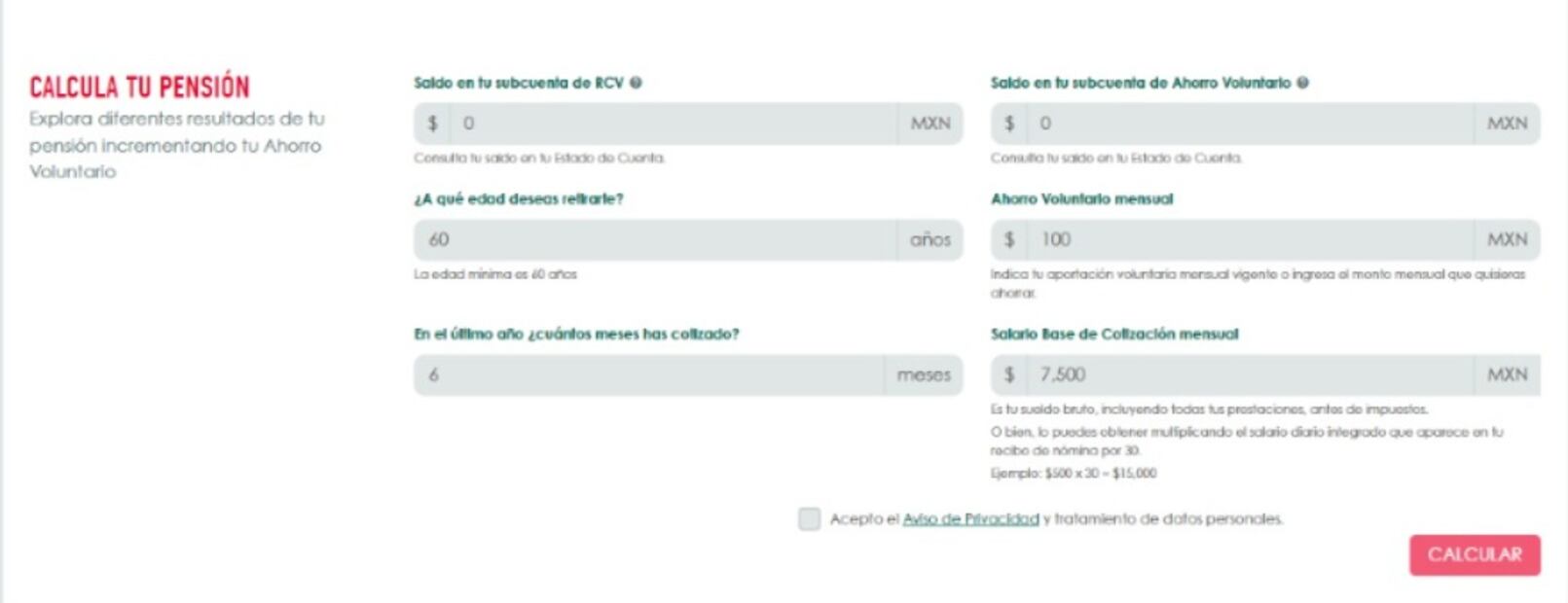 Calculadora de afore XXI Banorte. (Foto: Captura de pantalla)