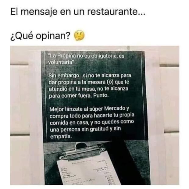 Propina obligatoria. (Foto: Captura de pantalla)