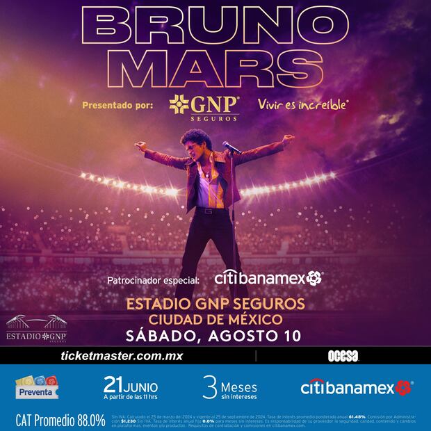 Cartel del concierto de Bruno Mars. (Foto: Redes sociales).