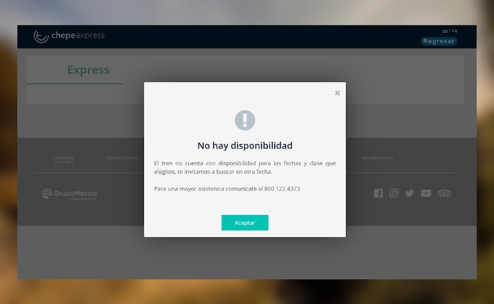 Precio del Chepe de Chihuahua a Los Mochis. (Foto: Chepe Express)