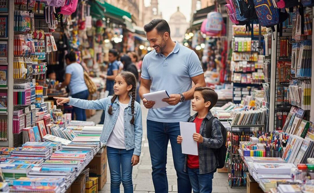 Ahorra hasta 4 mil pesos en útiles para el ciclo escolar 2025. (Foto: Creada con IA)
