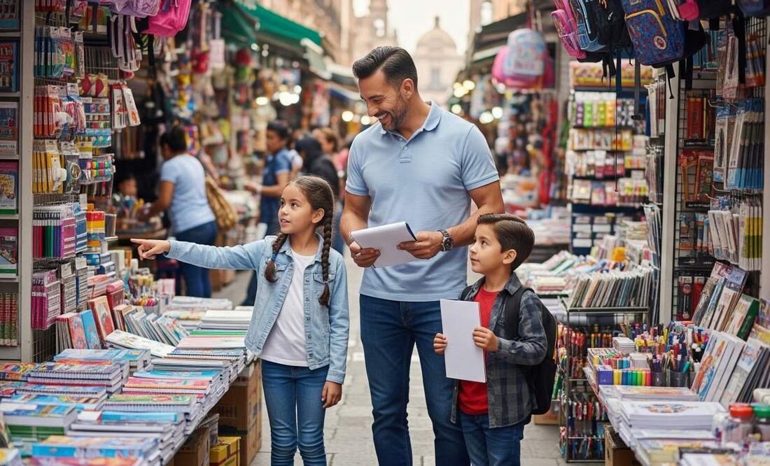 Ahorra hasta 4 mil pesos en útiles para el ciclo escolar 2025. (Foto: Creada con IA)
