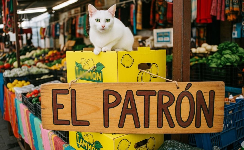 El gato Limón conquista TikTok desde la Central de Abasto. (Foto: Creada con IA)