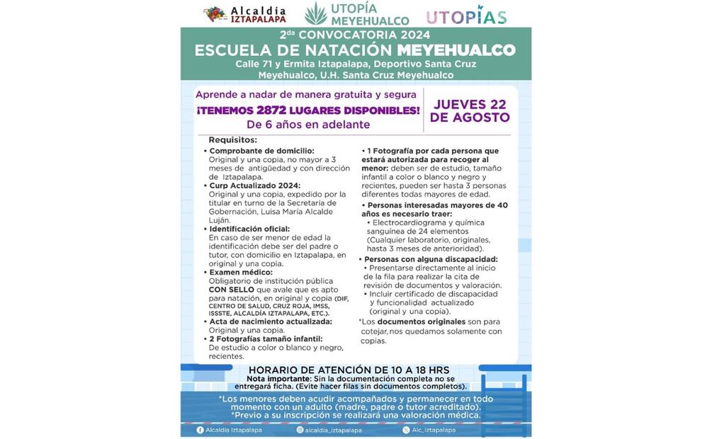 Convocatoria de clases gratuitas en Utopía Meyehualco. (Foto: Captura de pantalla)