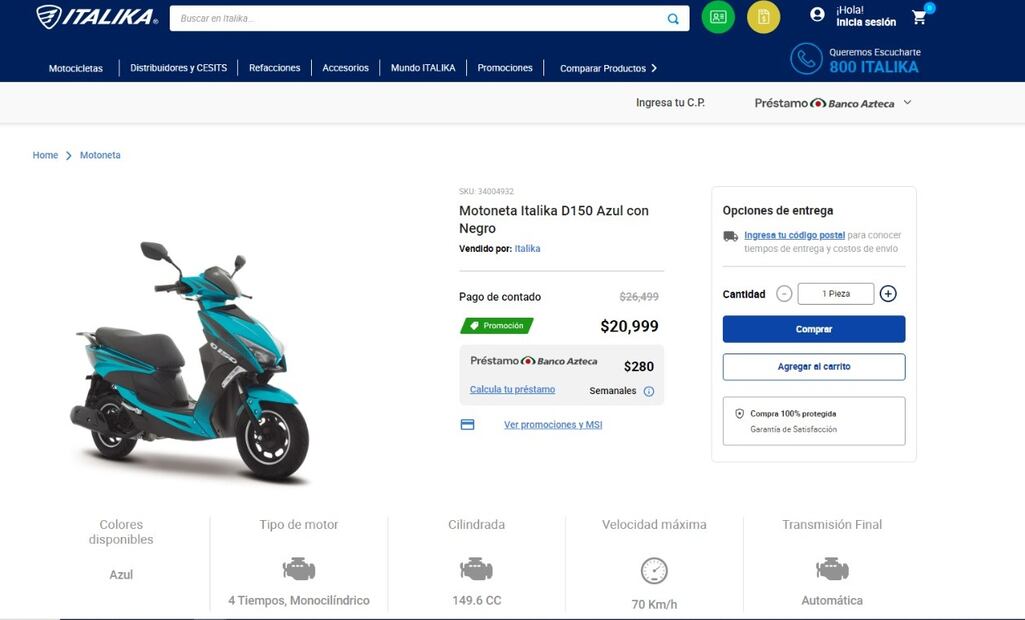 Motoneta Italika en promoción. (Foto: Captura de pantalla)