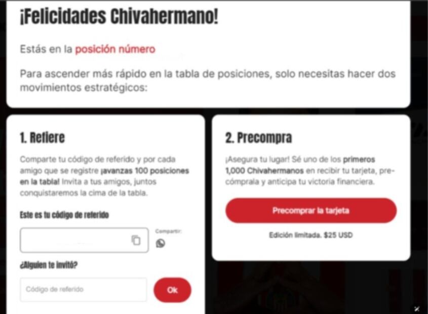 Proceso para obtener la tarjeta de Chivas. (Foto: Captura de pantalla).